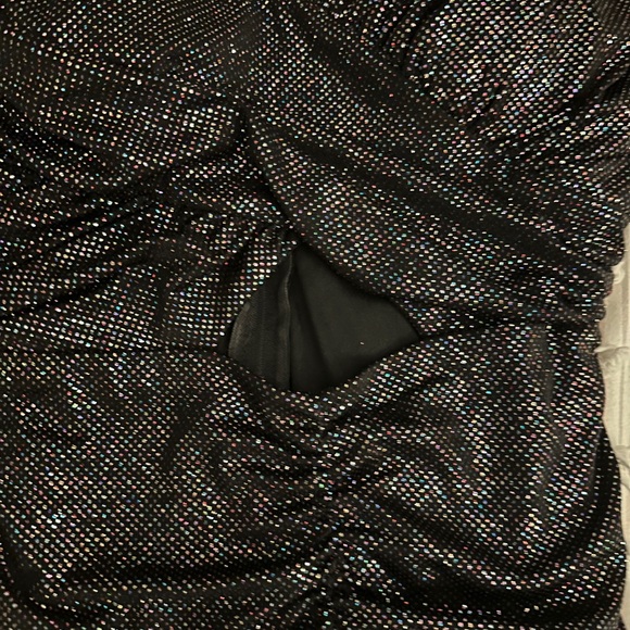 Chic Black Ruched Mini Dress - Picture 2 of 5